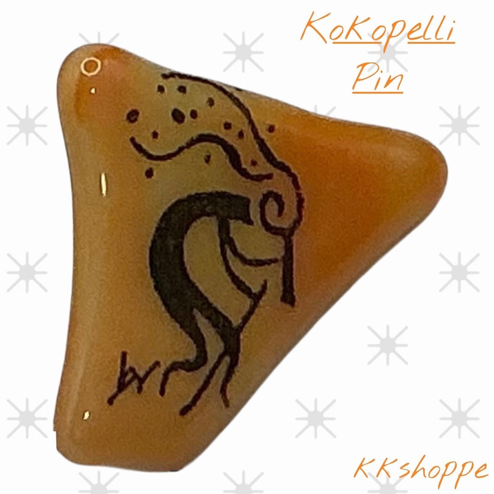 Kokopelli Pin‎ Southwest Art Orange Tan Triangle Lapel figural Jewelry